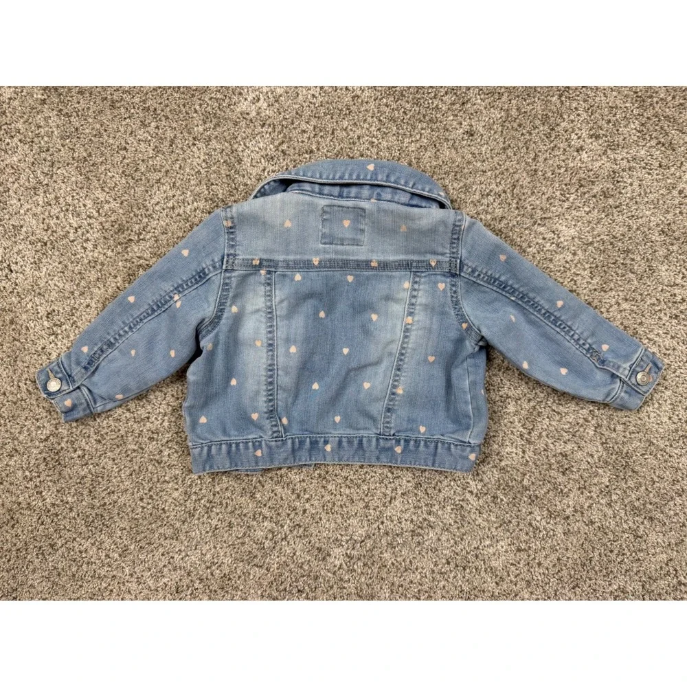 OshKosh B'gosh Denim Jacket Kids 18M Light Blue Excellent Heart Print Snap Front